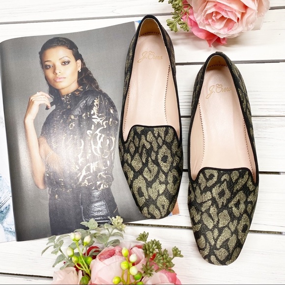 J. Crew Shoes - J. Crew Metallic Leopard Jacquard Smoking Flat Loafers Shoes 6.5